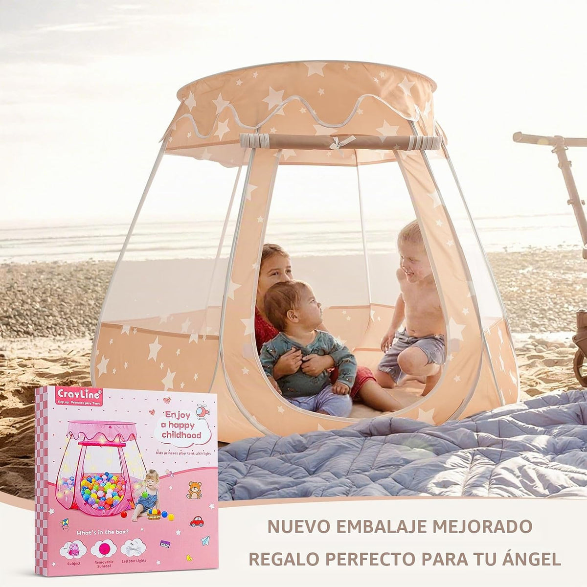 Crayline - Tienda de campaña desplegable de princesa con luz de est...