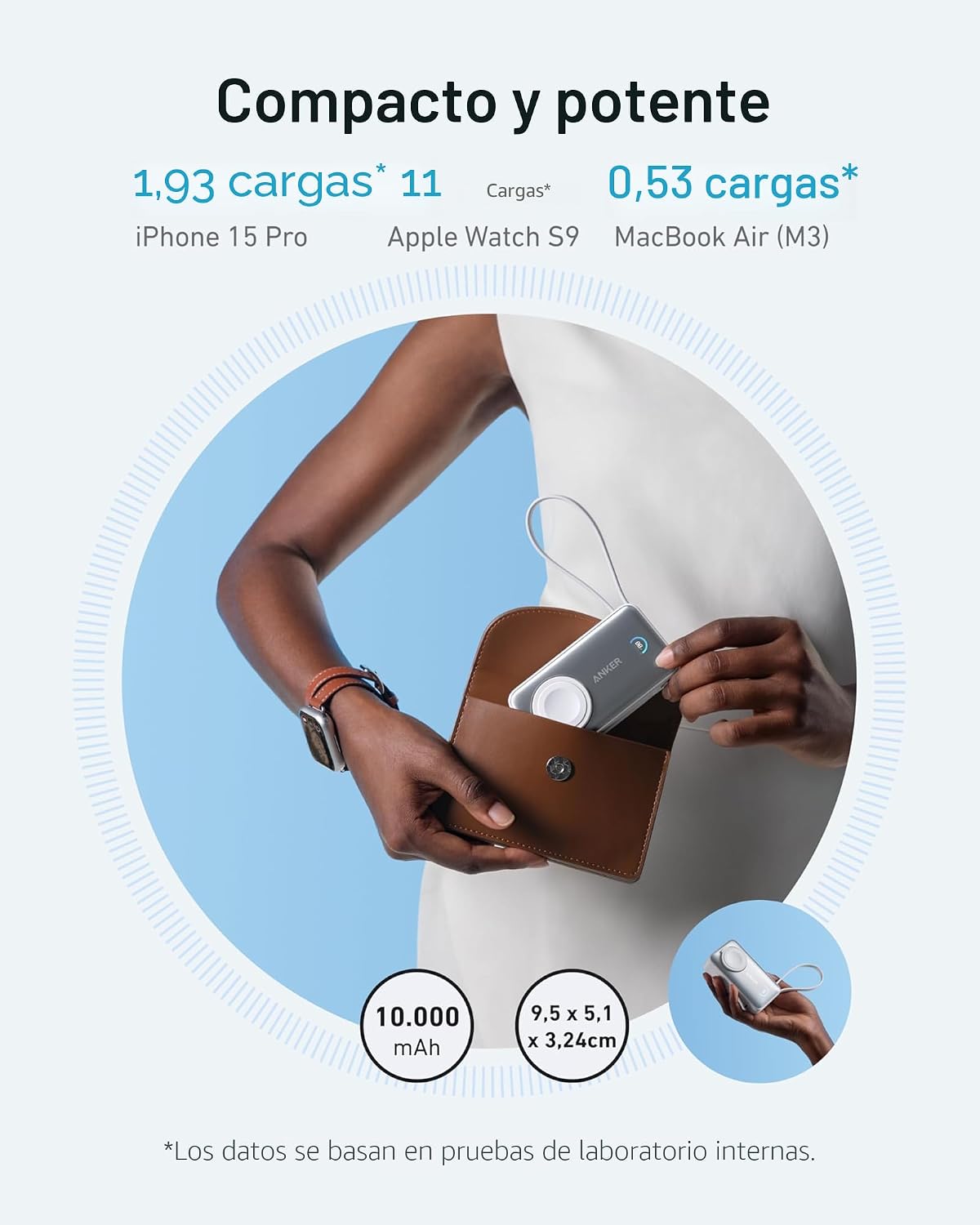 Anker MagGo Power Bank para Apple Watch, batería compacta de 10,000...