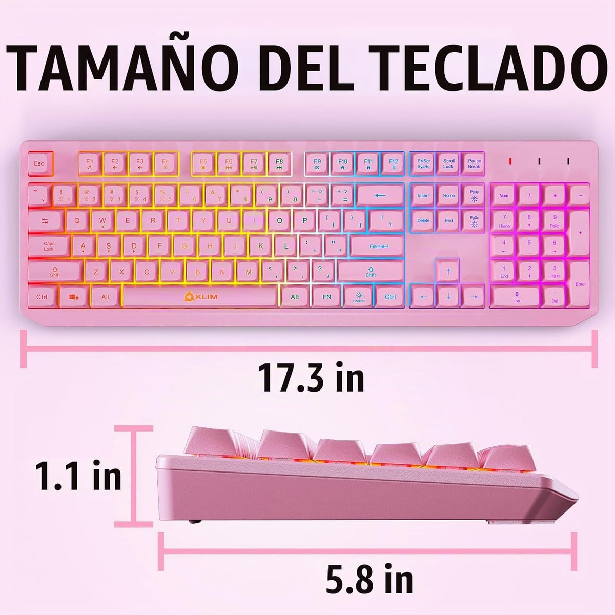 Teclado inalámbrico KLIM Chroma Rosa \u2013 Retroiluminación RGB, B...