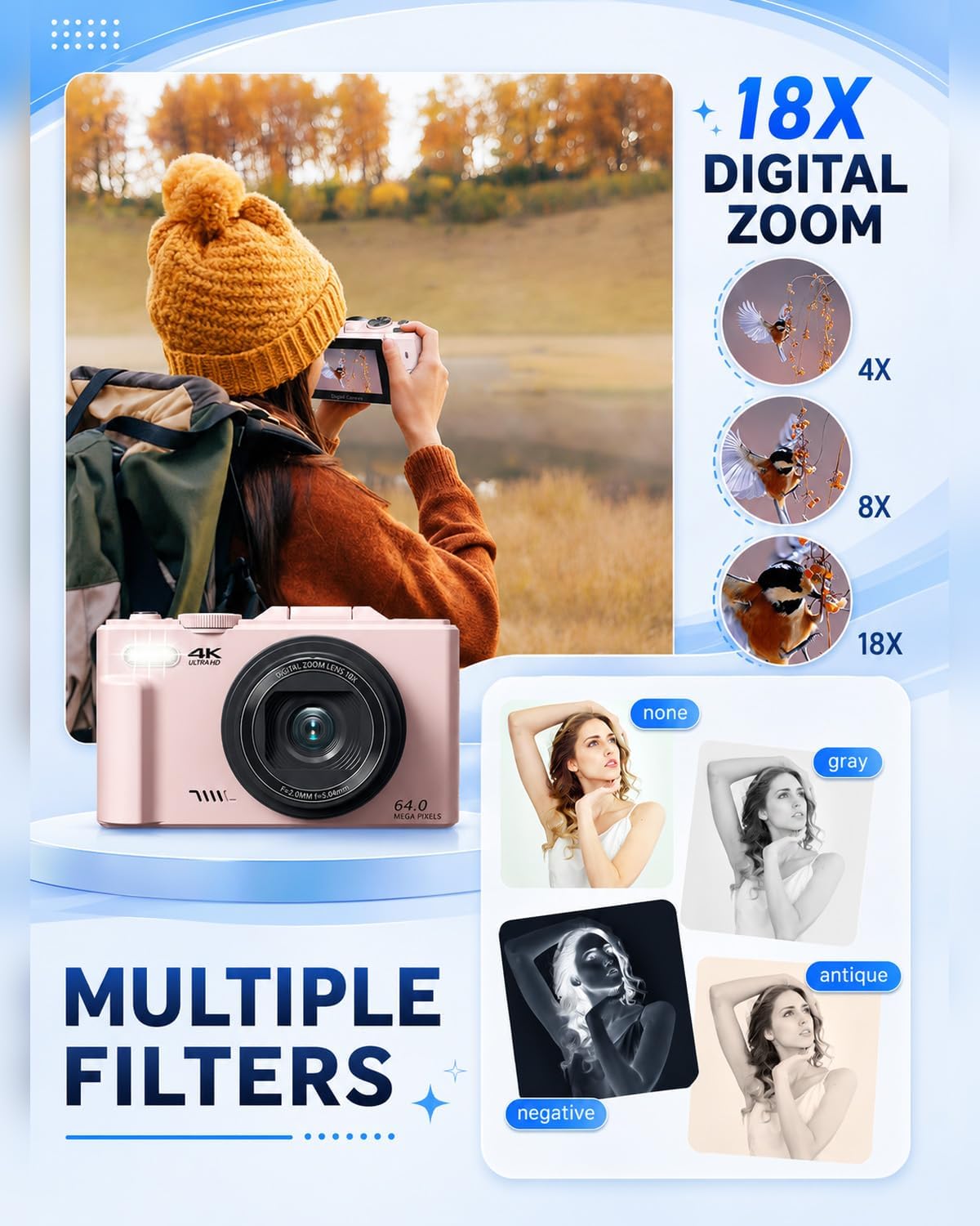 ULPTXOO Cámara digital 4K para principiantes y adolescentes, cámara...