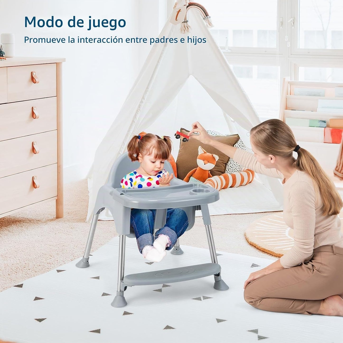HONEY JOY Silla alta para bebé, silla alta convertible 4 en 1 para...