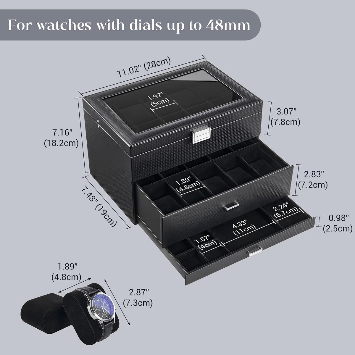 ProCase Caja de reloj de 20 ranuras para hombre, vitrina de reloj d...