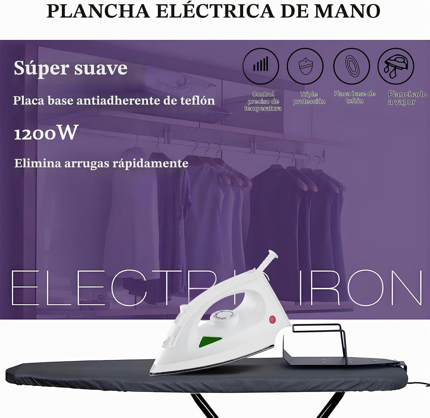 Plancha eléctrica, plancha de vapor, 1200 W, vaporizador, portátil...