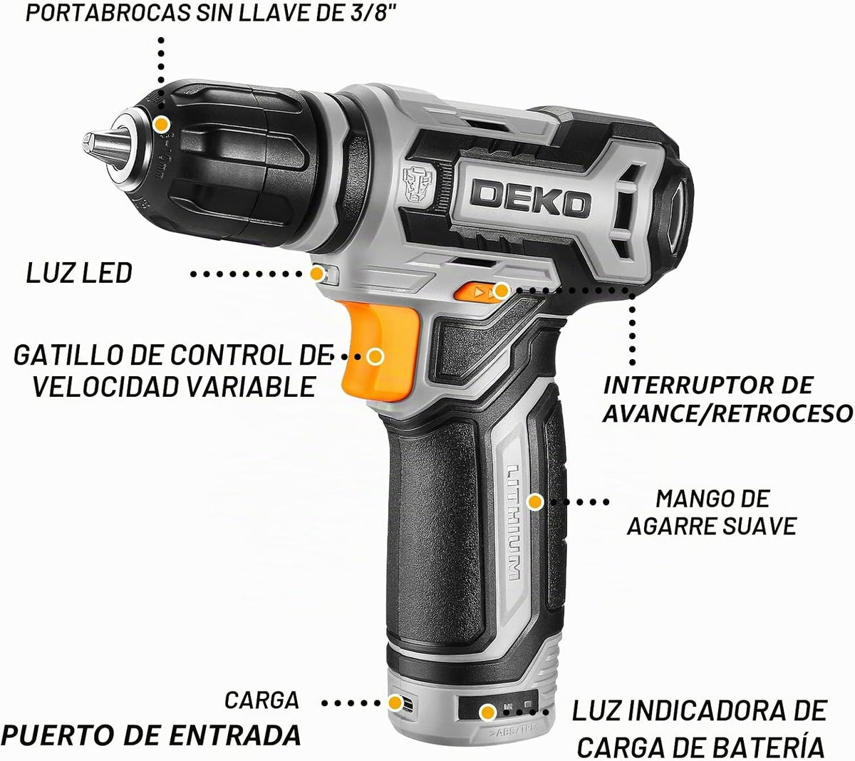 Taladro inalámbrico: DEKO PRO Juego de taladro de batería de 12 V c...