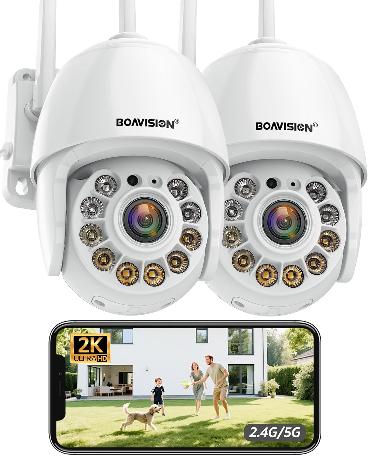 BOAVISION 2K Cámara de seguridad para exteriores, 2 paquetes de cám...