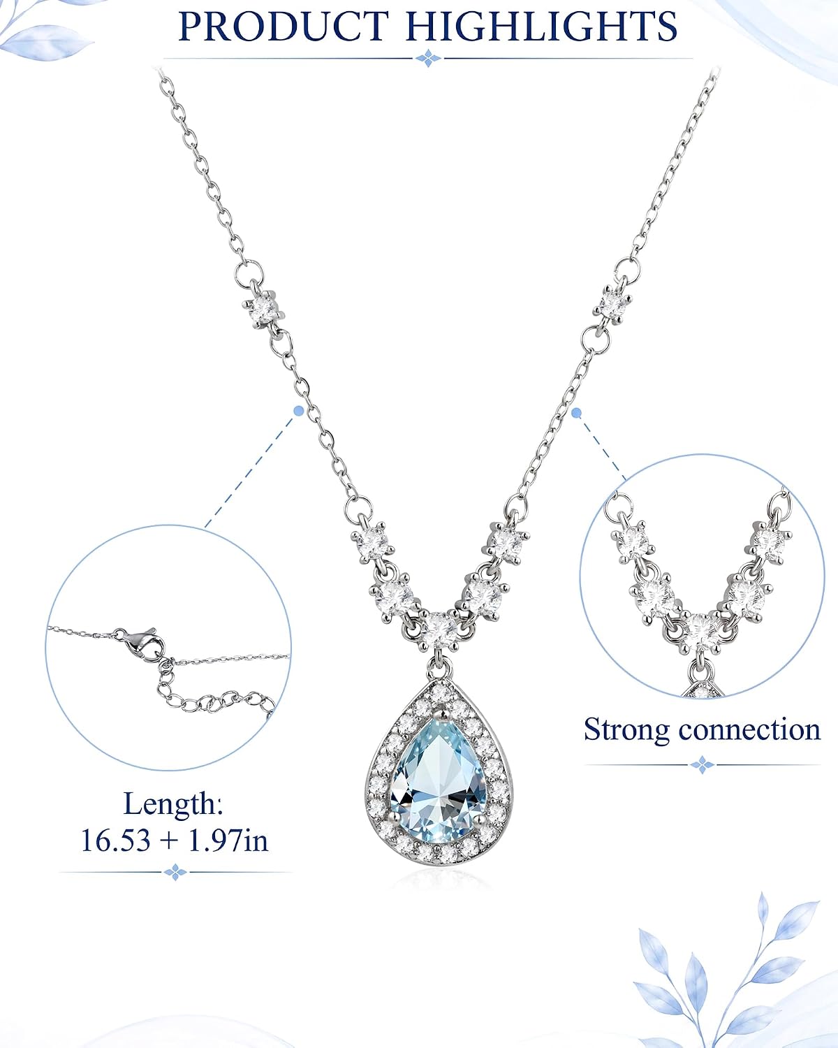Watforsh Colgante de lágrima de plata con piedra natal de cristal a...