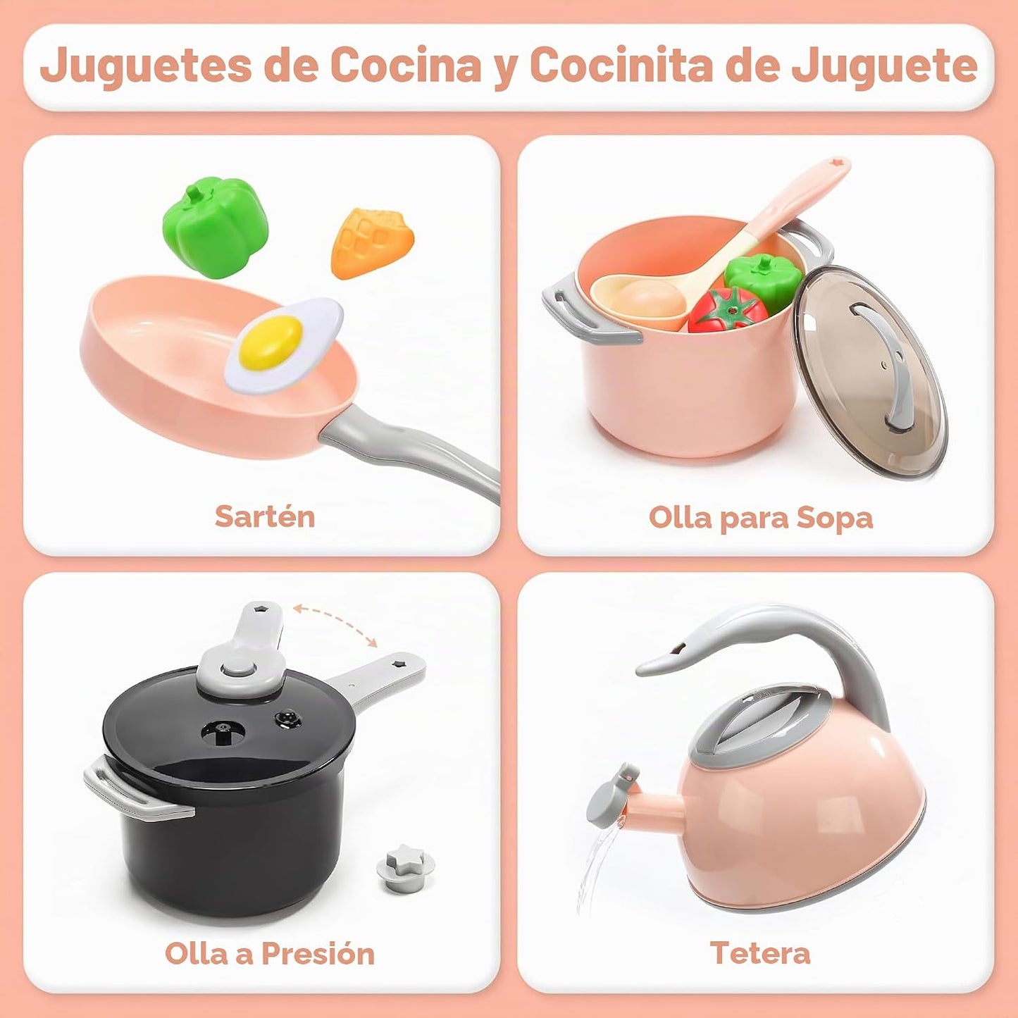 CUTE STONE Juego de accesorios de cocina, juego de juguetes de coci...
