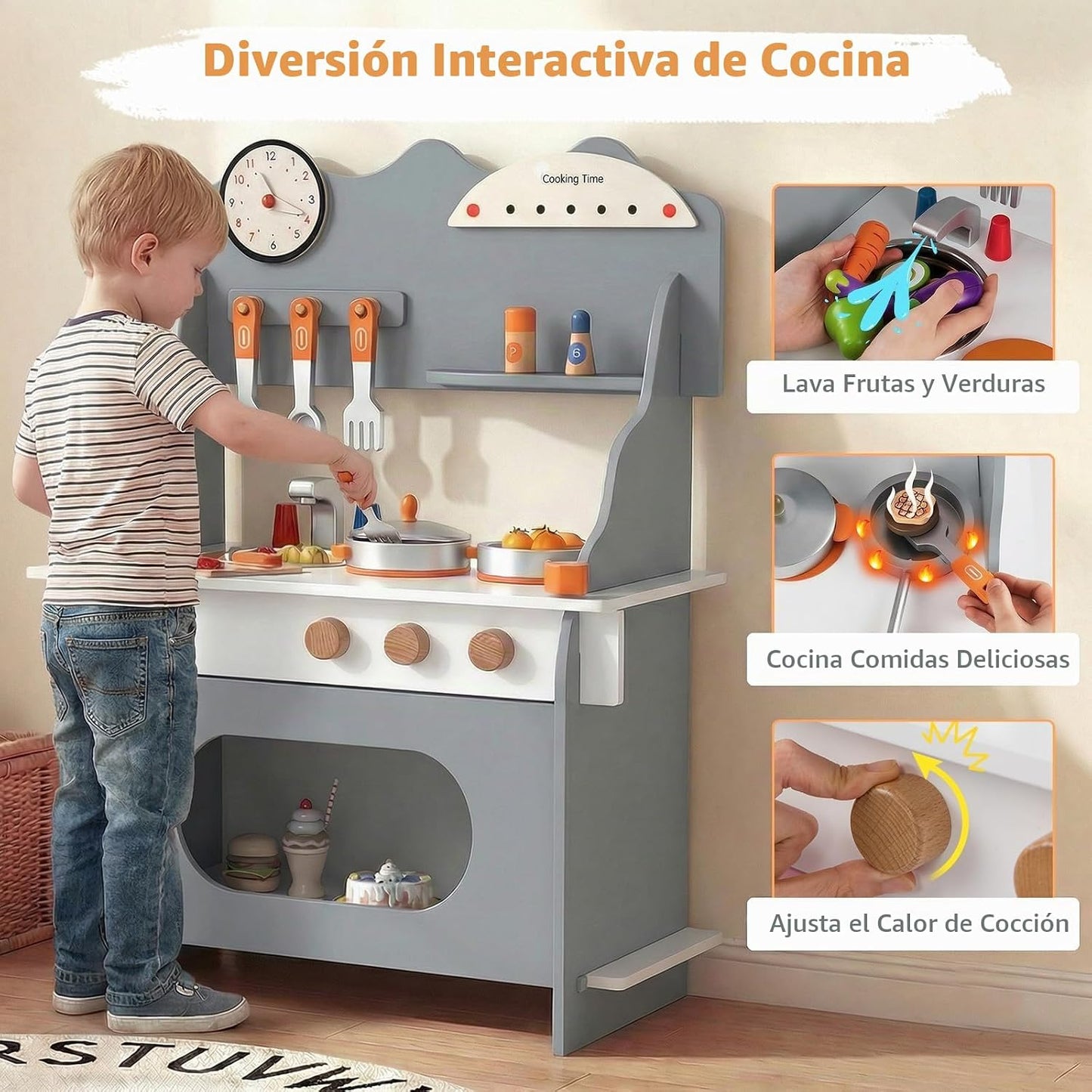 Costzon Juego de cocina para niños, juguete de madera con grifo de...