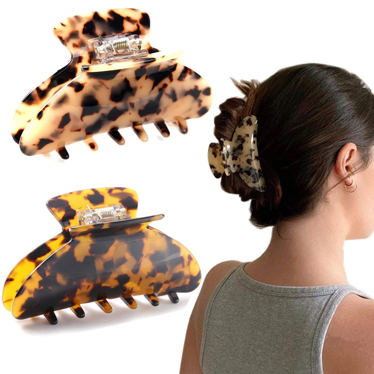 2 pinzas grandes para el cabello, conchas de tortuga, pinzas para c...