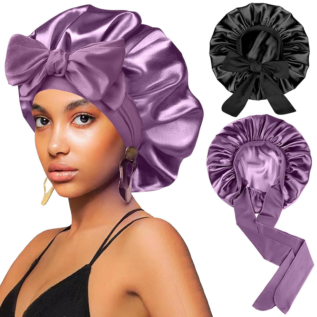 2 piezas de gorro de seda satinada para dormir para mujeres, gorro...