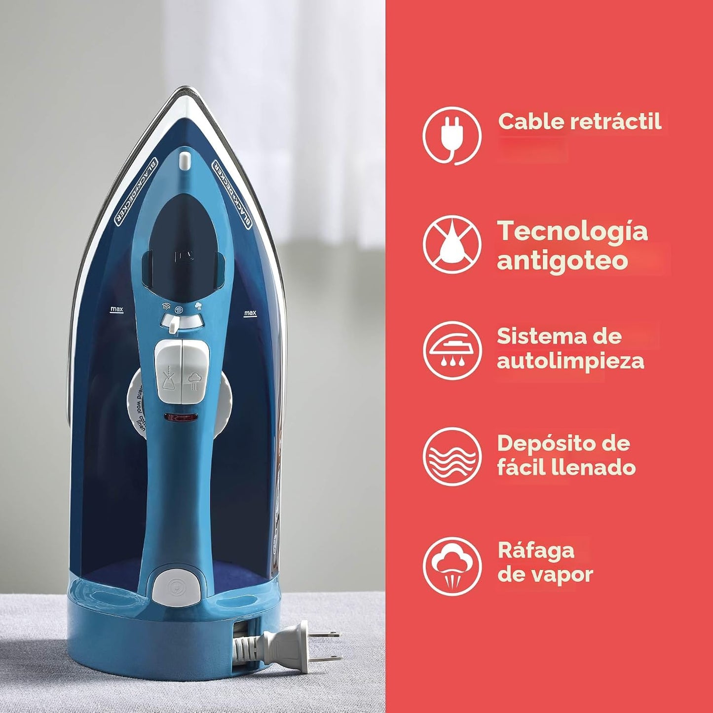 BLACK+DECKER Plancha de vapor para ropa con cable retráctil | Planc...