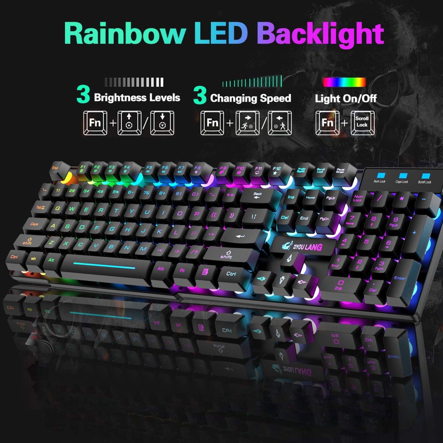 Combo de teclado y mouse inalámbricos para juegos con alfombrilla d...