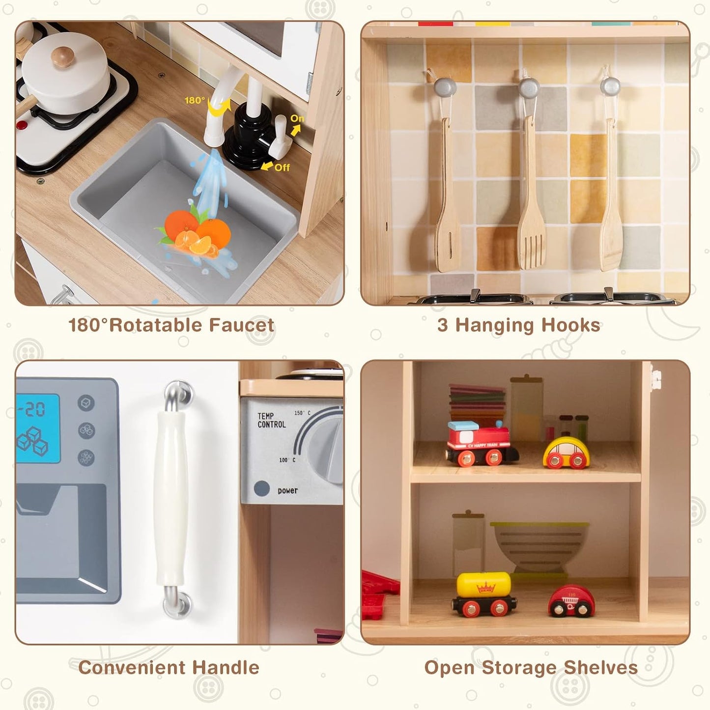 HONEY JOY Juego de cocina para niños, cocina de madera para niños p...