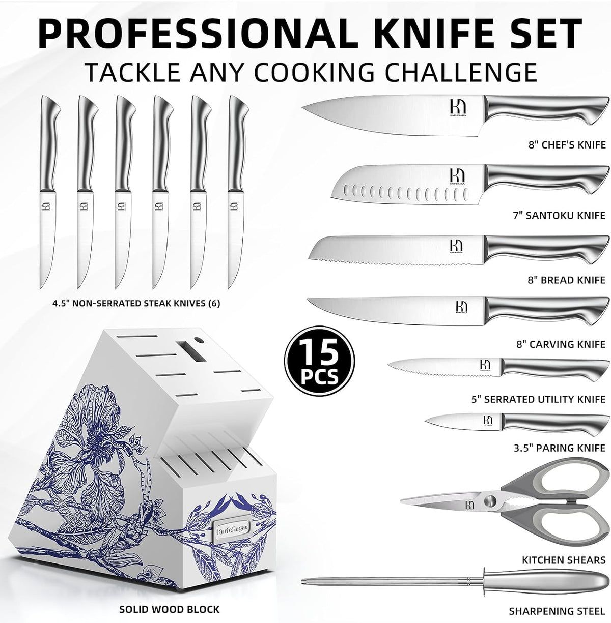 Juego de cuchillos de cocina KnifeSaga - Juego de bloque de cuchill...