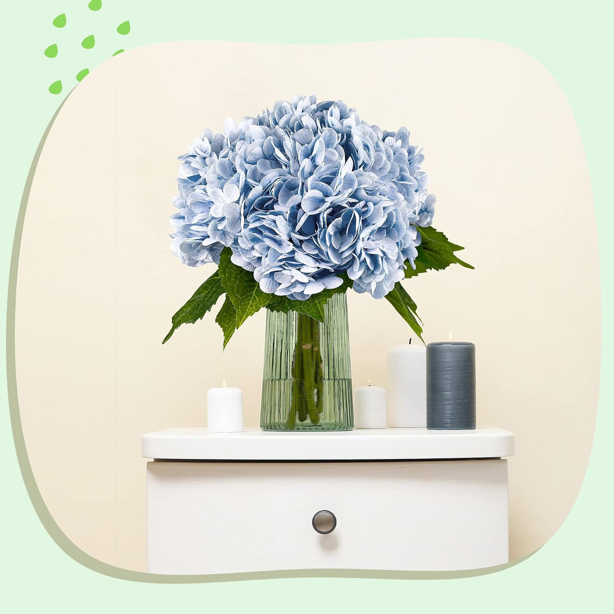 Yatim Hortensias artificiales azules de 21 pulgadas con tallos 5 pi...