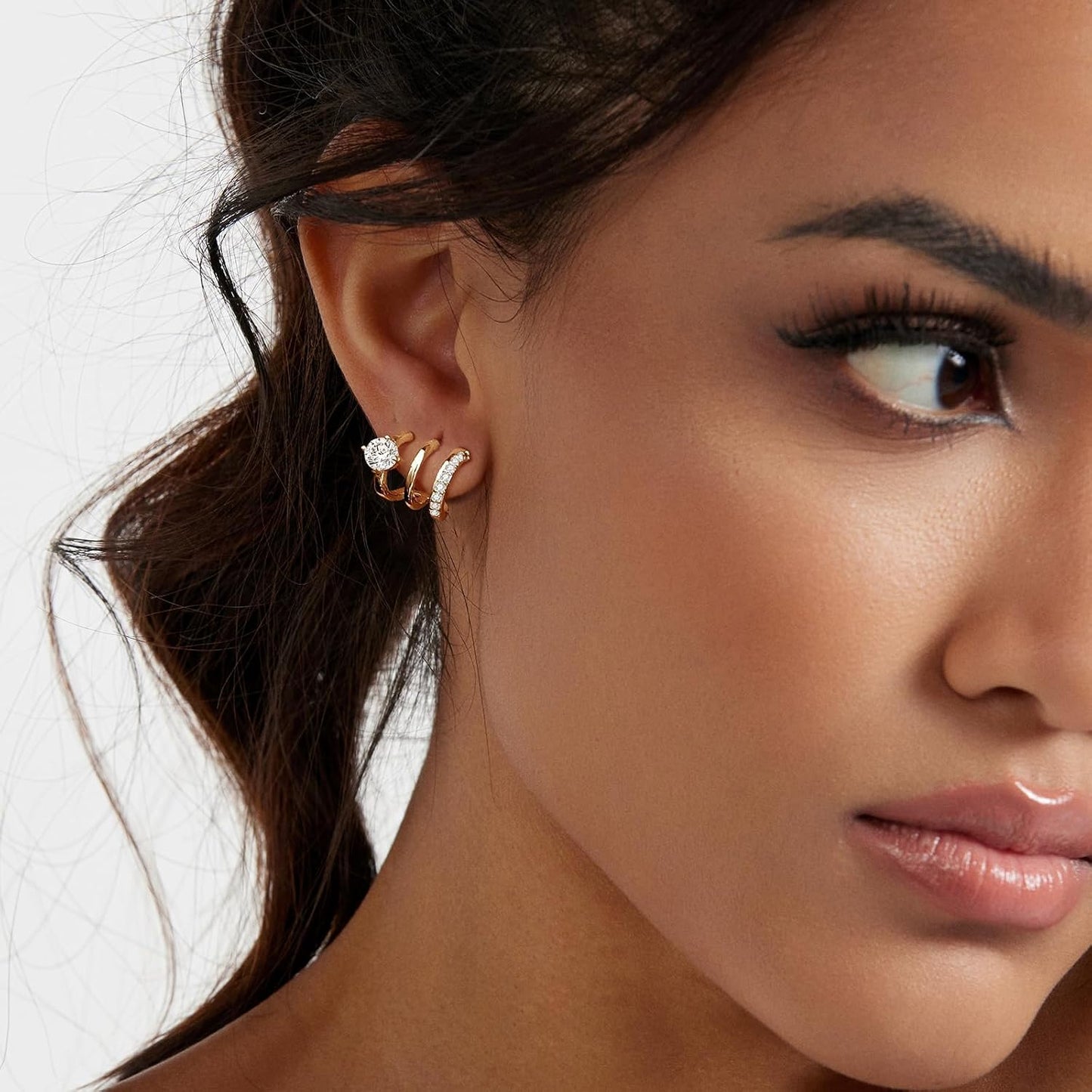 HAXIYA - Aretes de aro chapados en oro de 14 quilates para mujer, a...