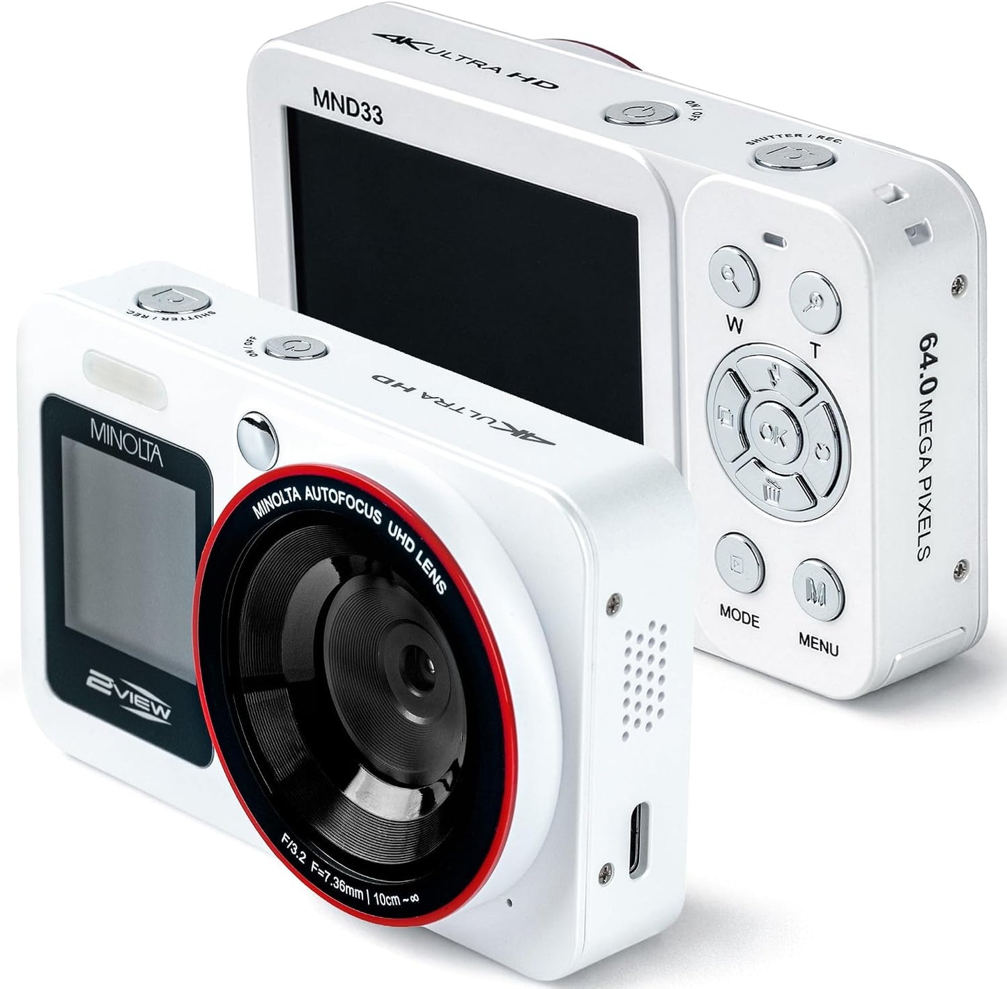 Minolta Cámara digital de 64 MP, 2 vistas, video 4K Ultra HD, panta...