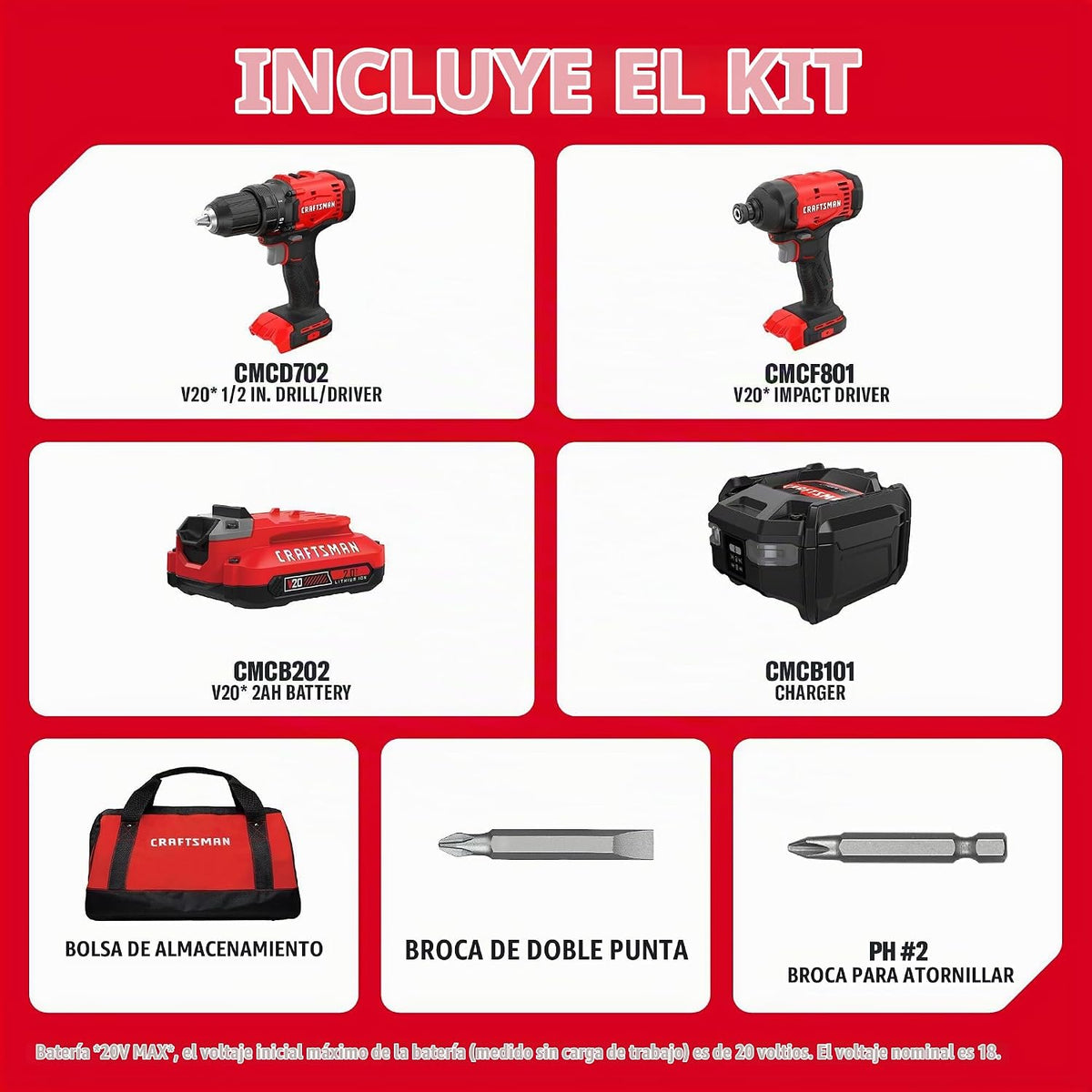 CRAFTSMAN V20 Juego de taladro inalámbrico y destornillador de impa...