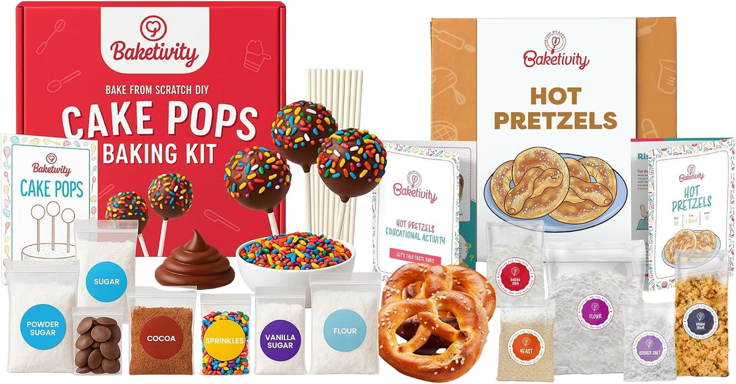 Baketivity Paquete de kit para hornear Cake Pop y pretzel, 2 divert...