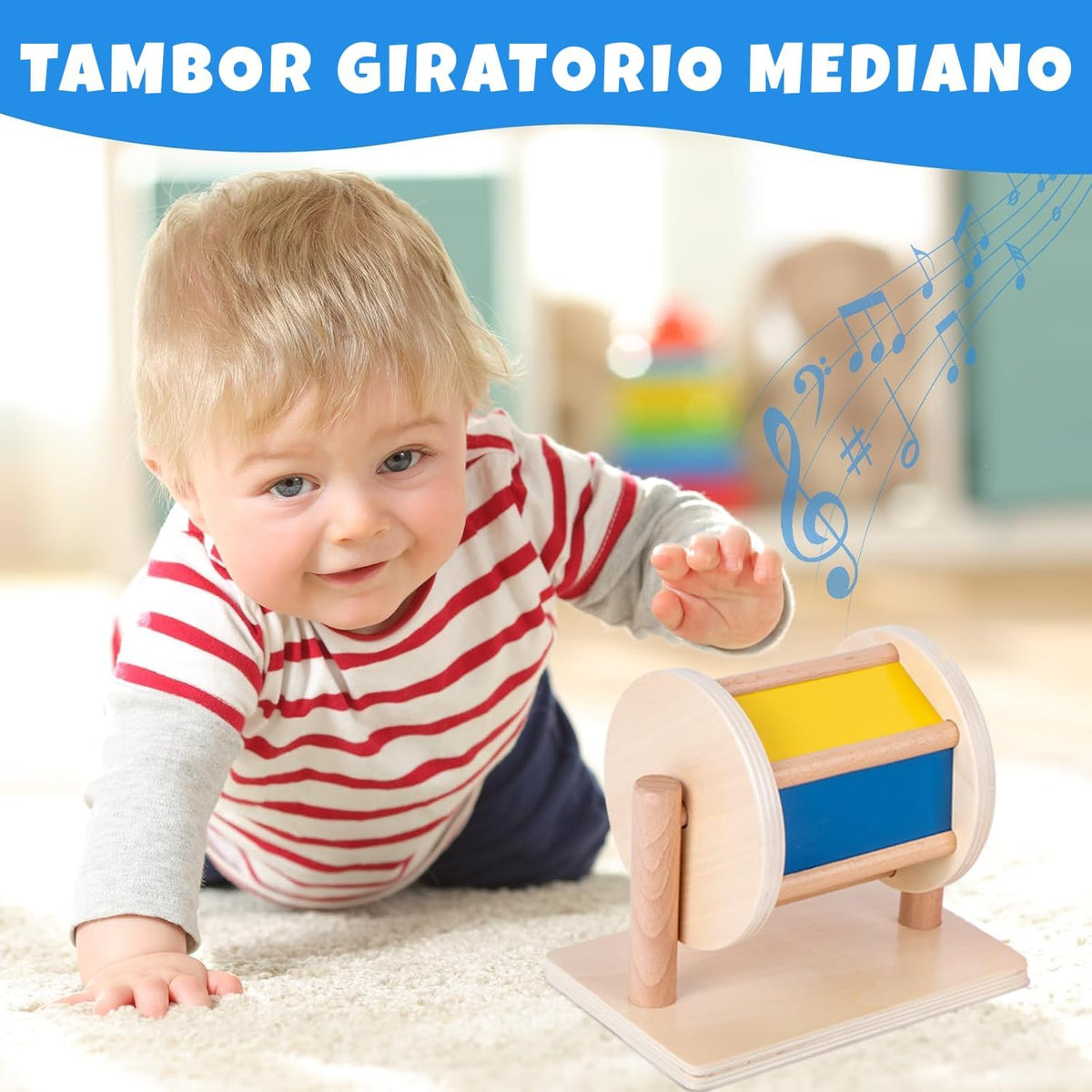 Adena Montessori Kit de juego: tambor giratorio y bola de tela, 19....