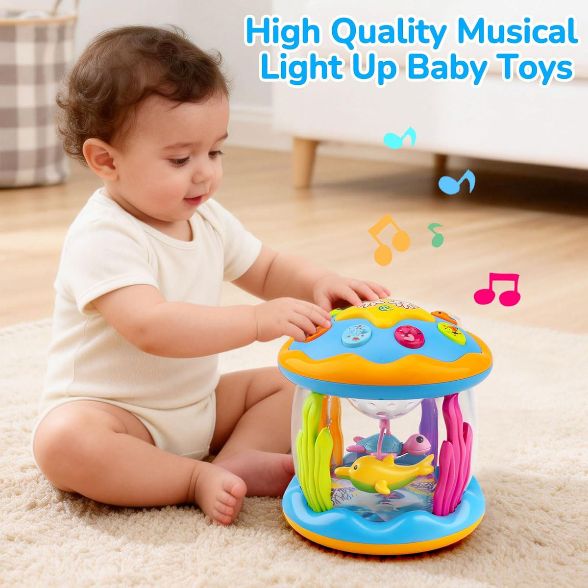Tsomtto Juguetes Musicales para Bebés de 12 Meses Proyector Girator...