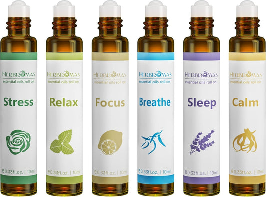 HERBROMAS Juego de Aceites Esenciales de Aromaterapia Roll On, Mezc...