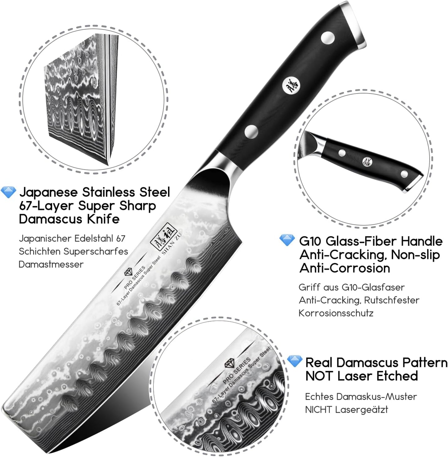 SHAN ZU Cuchillo de chef, cuchillo de cocina profesional de Damasco...