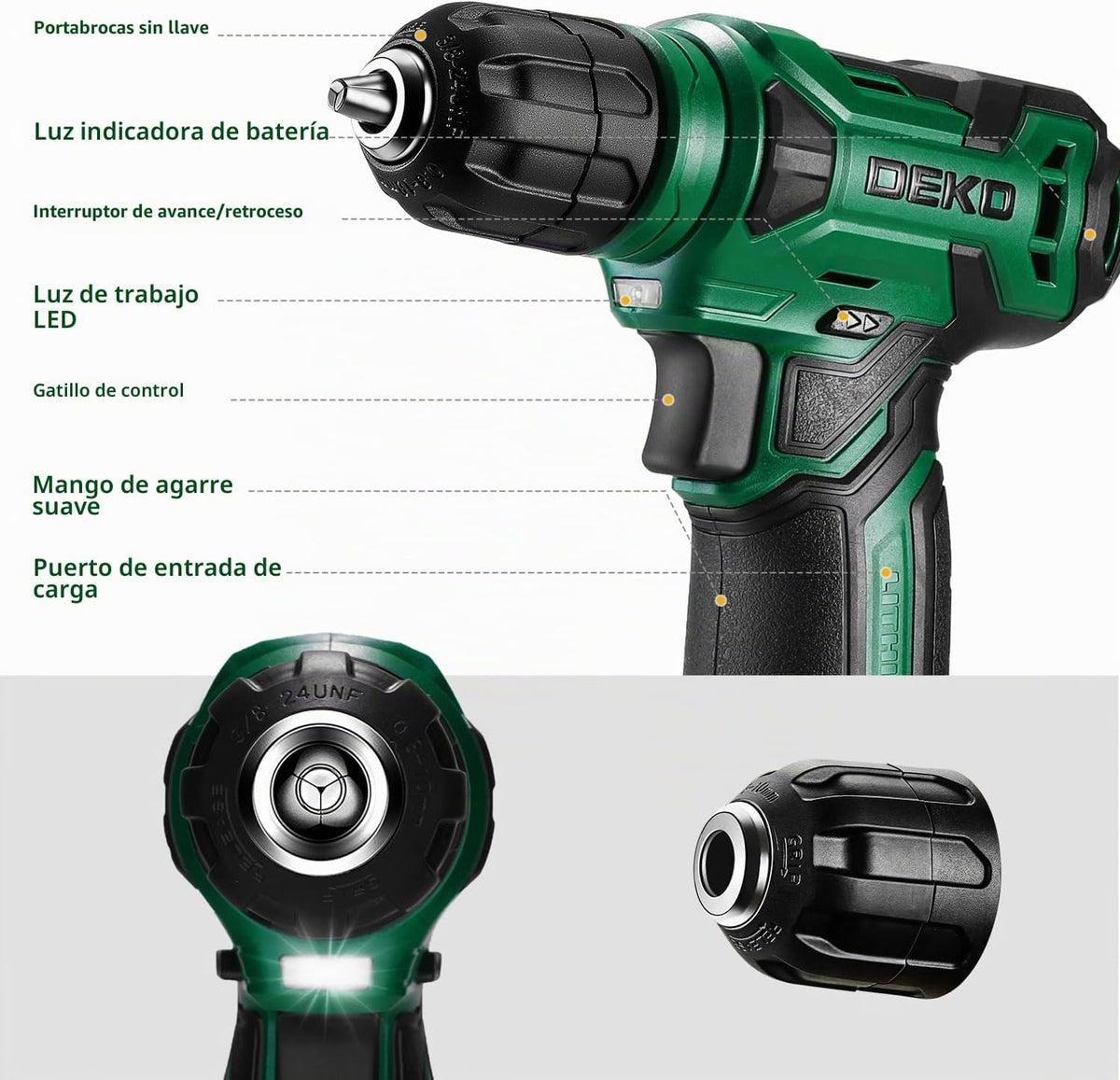 DEKOPRO Taladro inalámbrico de 8 V, juego de taladro con portabroca...