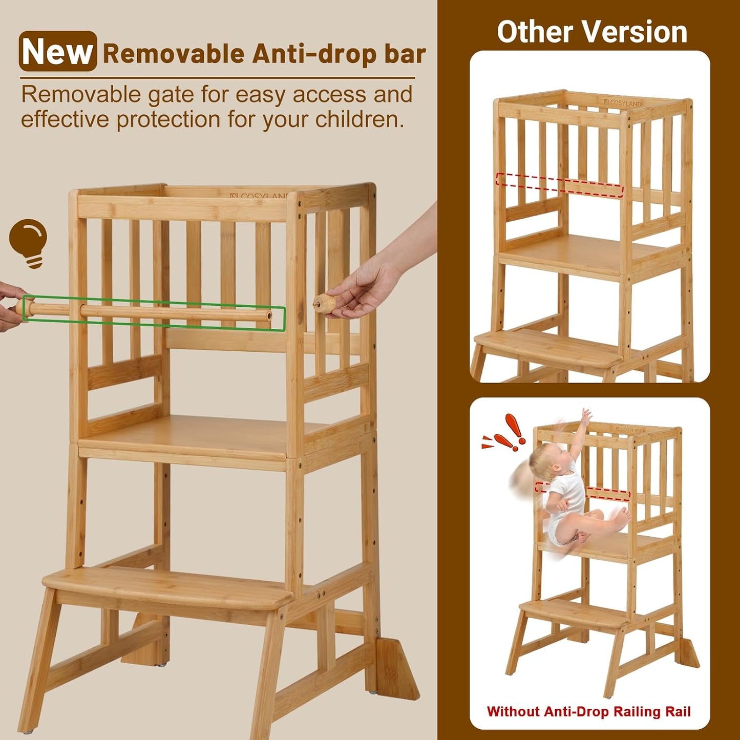 COSYLAND Torre de Pie para Niños Pequeños - Taburete Ayudante de Co...