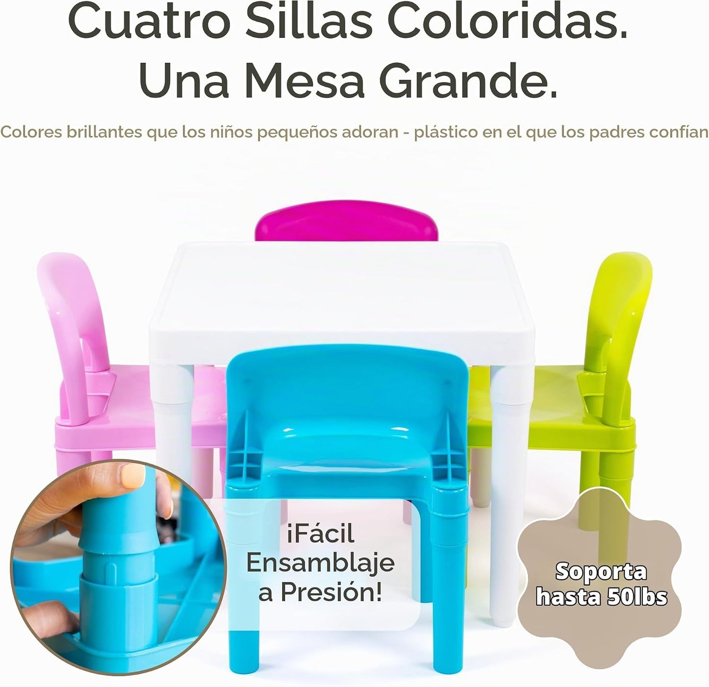 Tot Tutors - Juego de mesa y silla cuadrada de 5 piezas para niños...