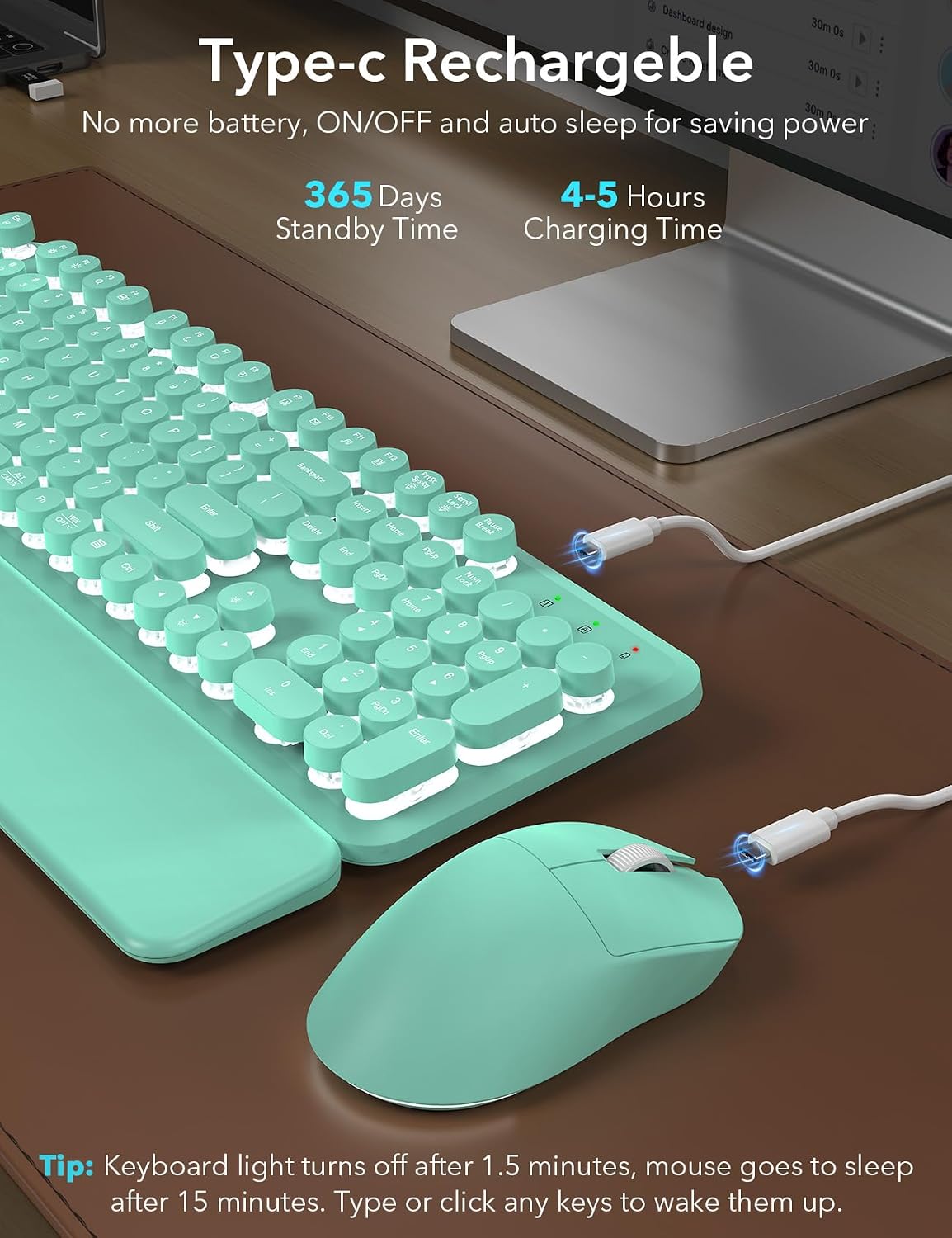 Teclado inalámbrico y mouse retroiluminados, teclado de máquina de...