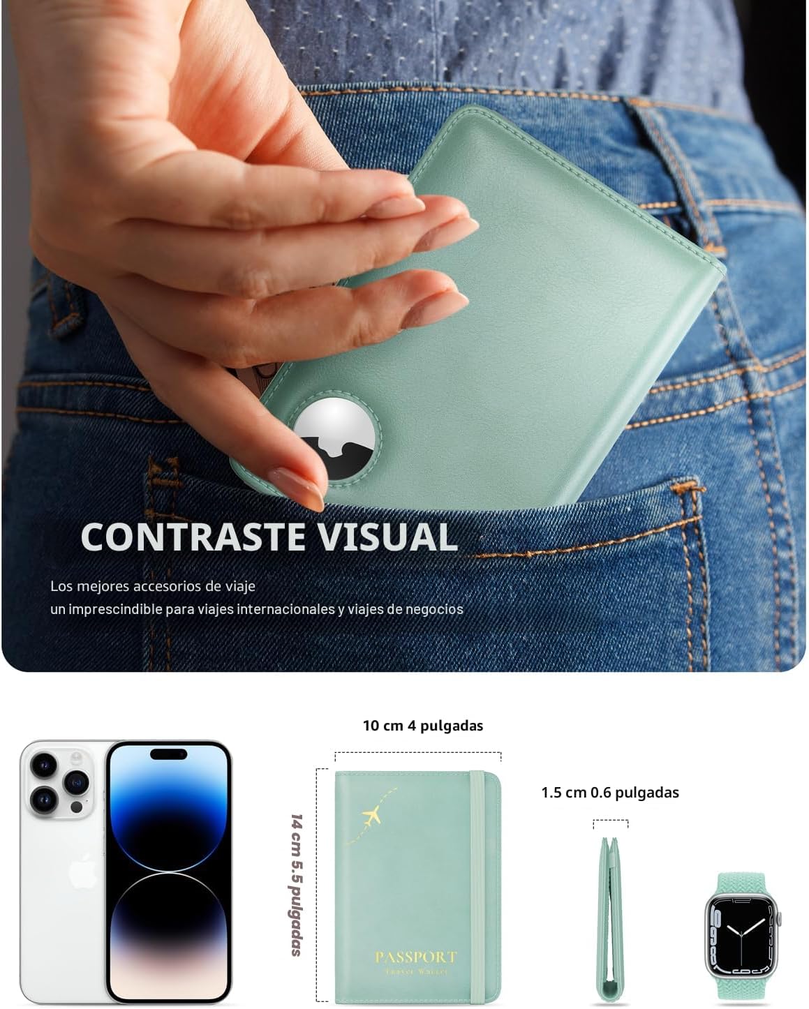 Stouchi Soporte para pasaporte AirTag - Cartera de viaje delgada RF...