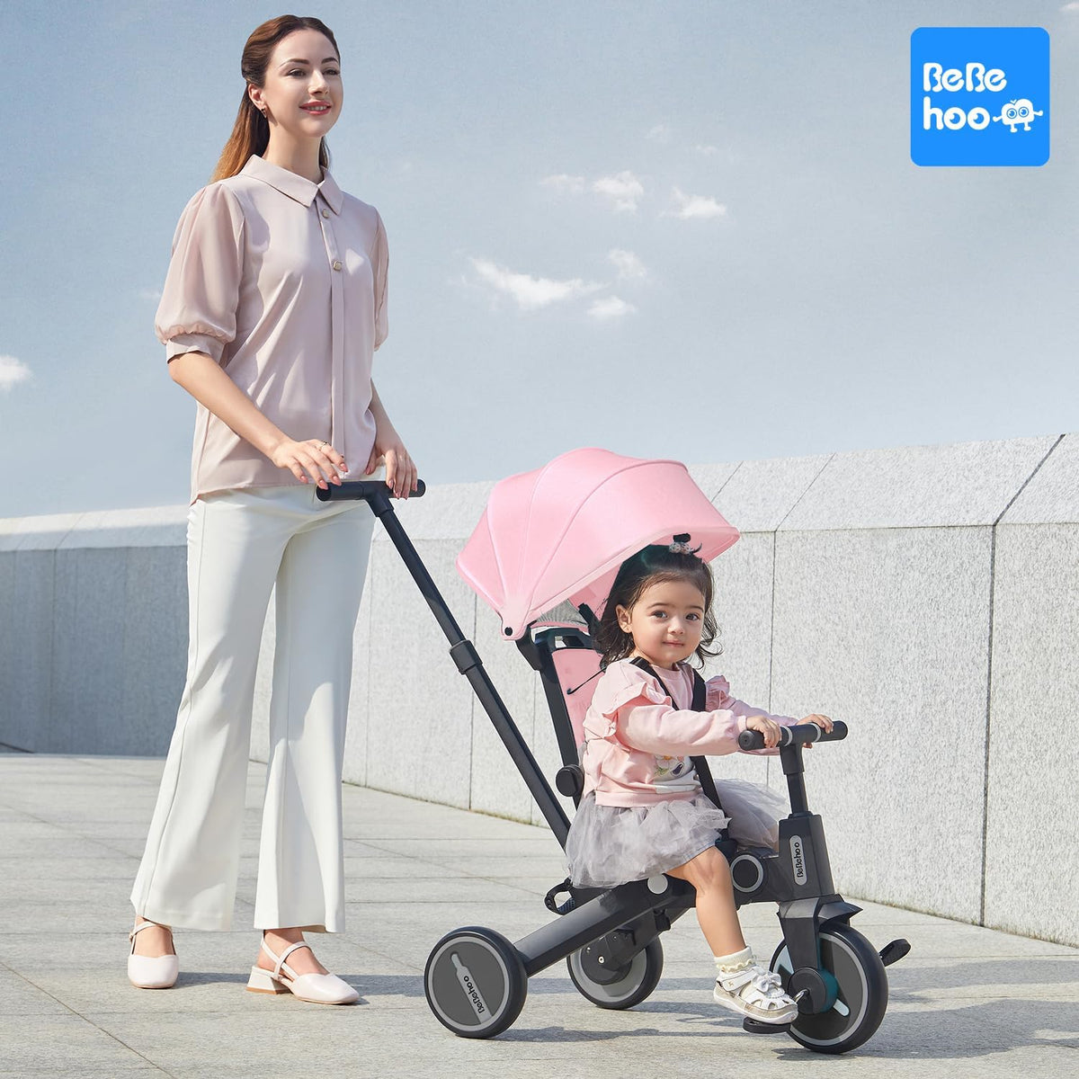 Bebehoo Cochecito de triciclo para niños pequeños, triciclo plegabl...