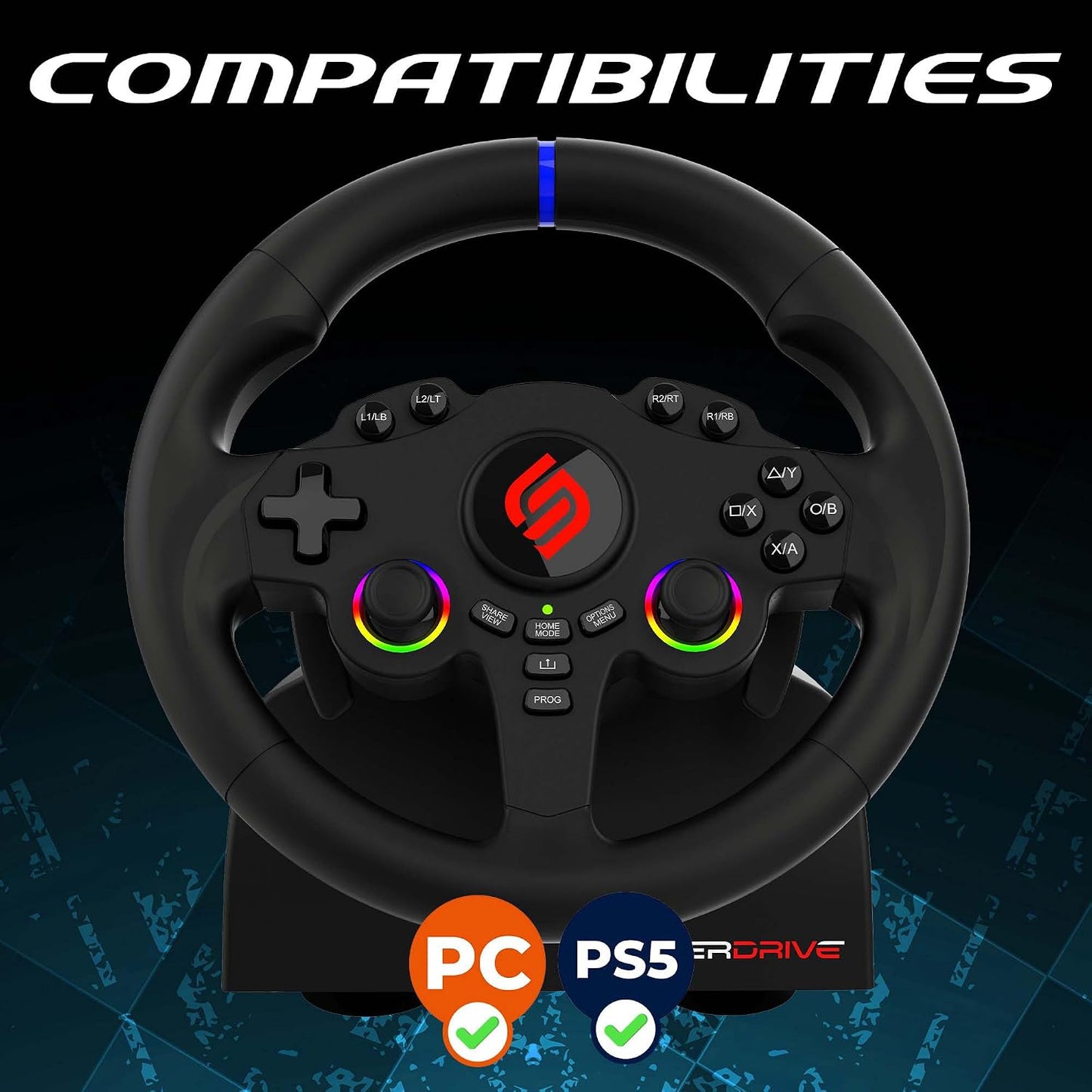 SUBSONIC Racing 220RS-5 RGB Volante para juegos PS5 y PC \u2013 Ped...