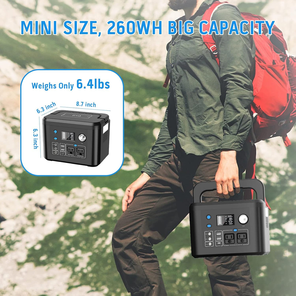 central eléctrica portátil 350W, generador solar del litio 260Wh pa...