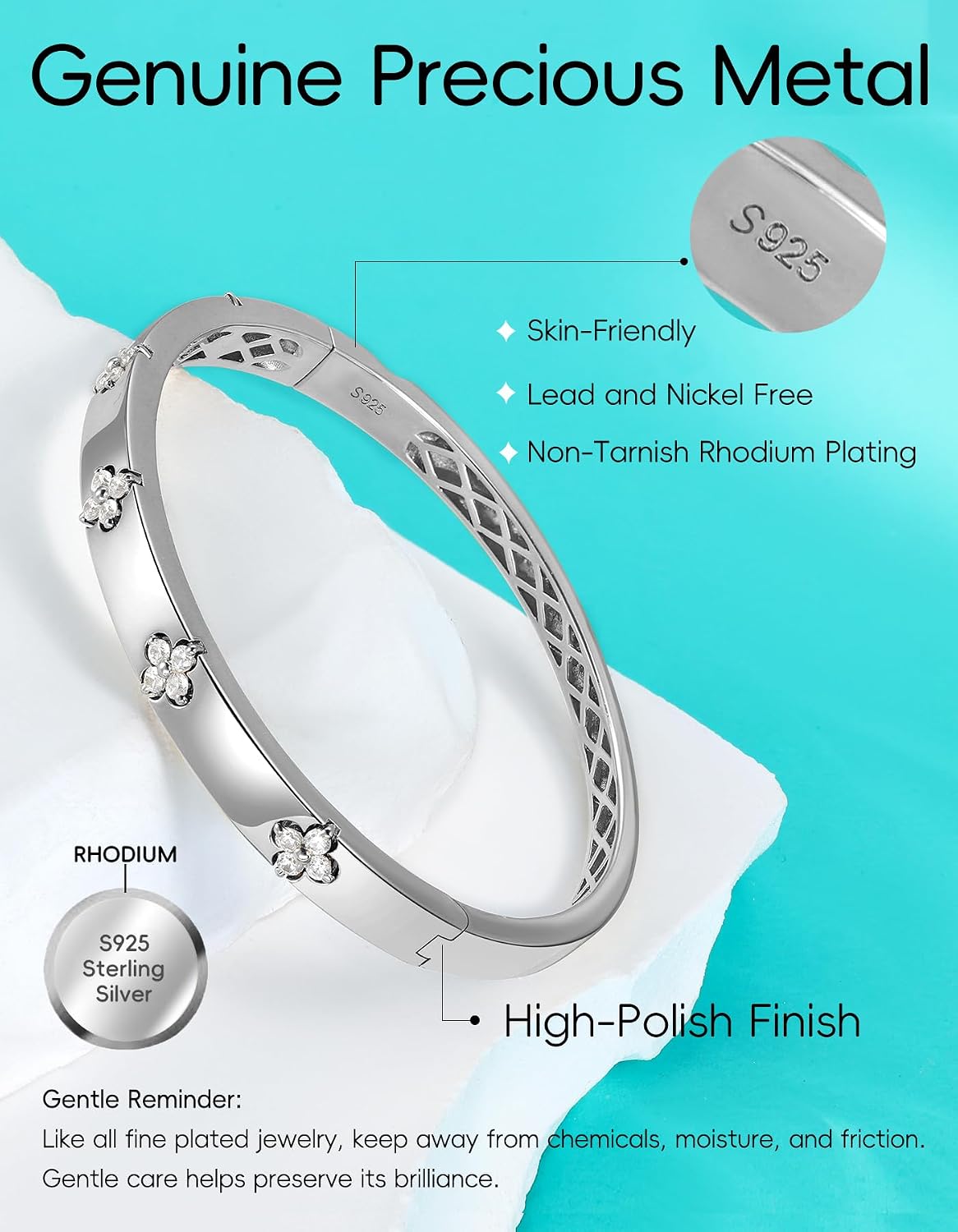 TIMELESSTAR Pulseras de trébol para mujer, hipoalergénicas, moissan...