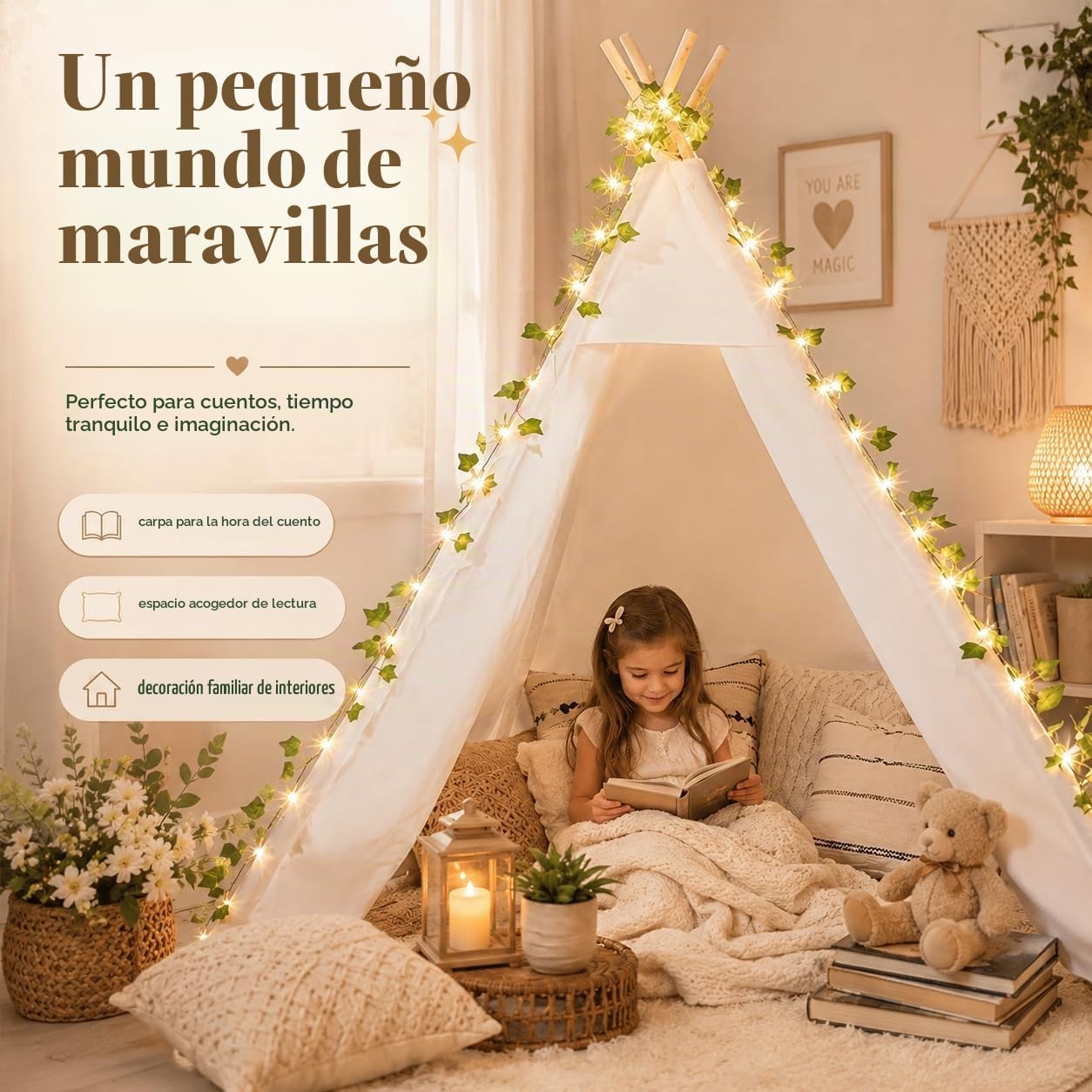 Tienda de campaña tipo tipi grande XXL para adultos y niños con luz...