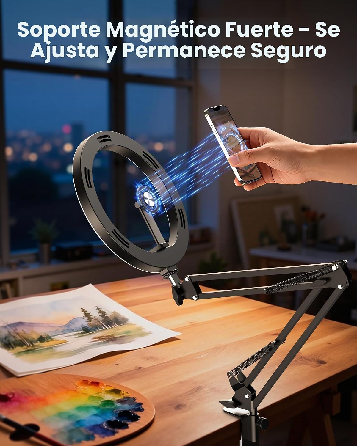 Anillo magnético de luz para cámara, soporte de teléfono para escri...