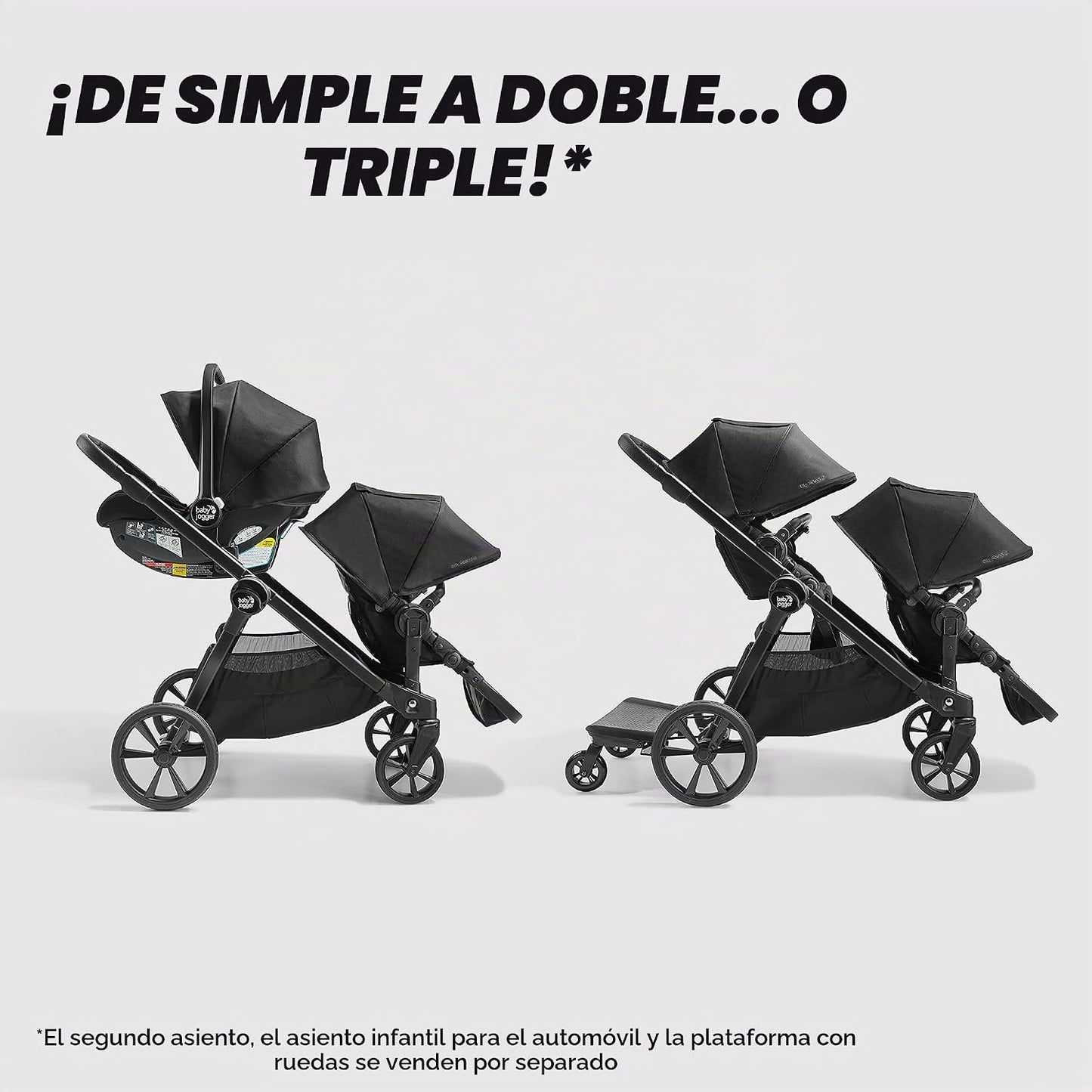 Baby Jogger City Select 2 - Cochecito modular individual a doble, c...