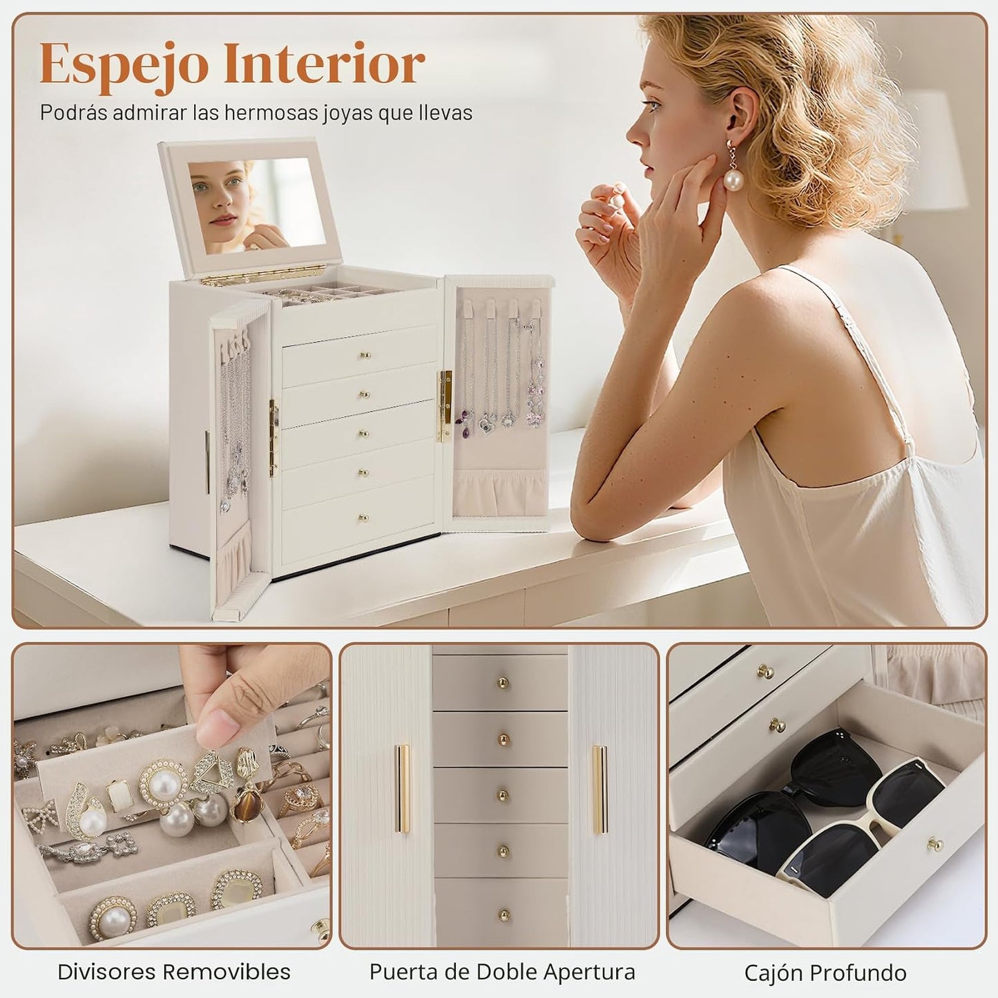 Dajasan Caja Organizadora Grande de Joyería, Cajas de Joyería para...