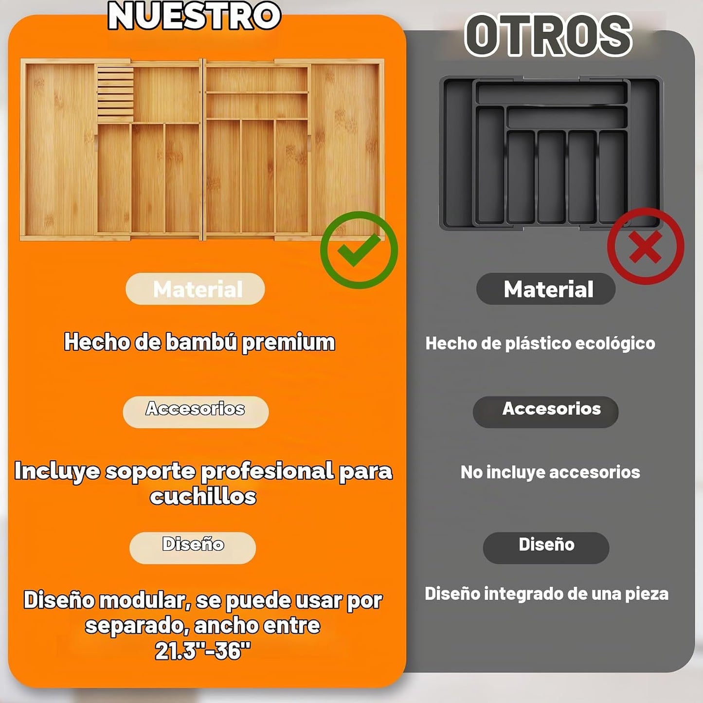 BAMEOS Organizador de cajones de cubiertos expandible con bloques d...