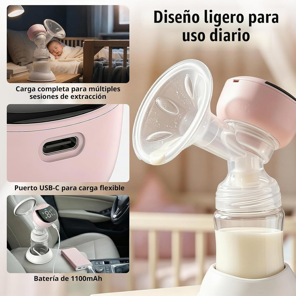 Curenoxium Extractor de leche eléctrico portátil - Bomba de lactanc...