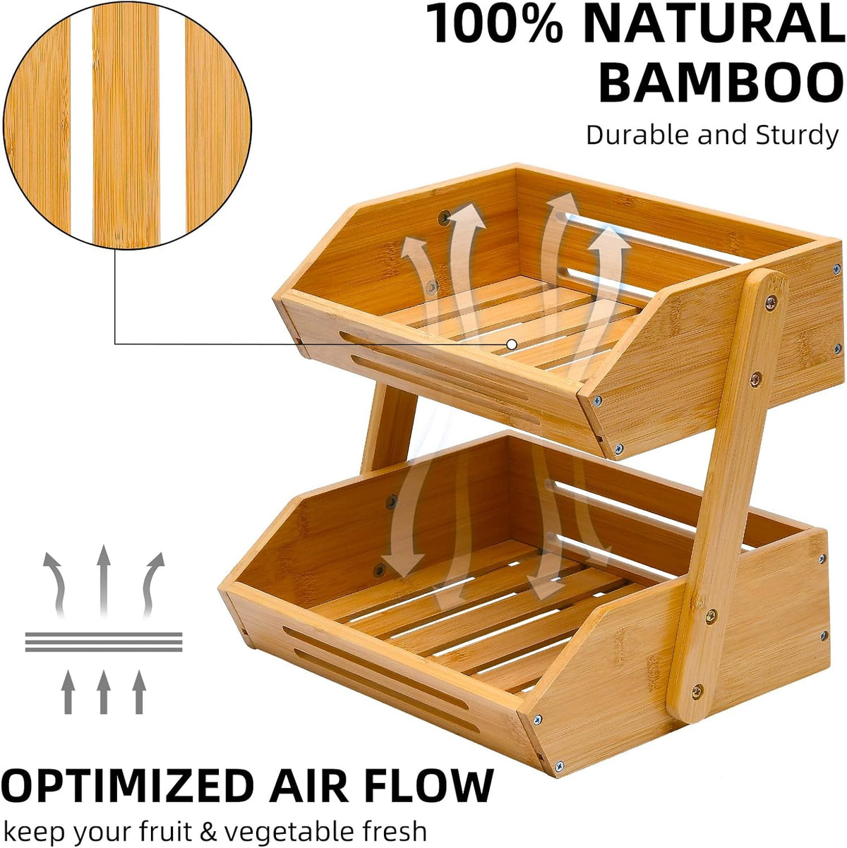 VIKEYHOME Cesta de frutas, canasta de frutas de 2 niveles de bambú...