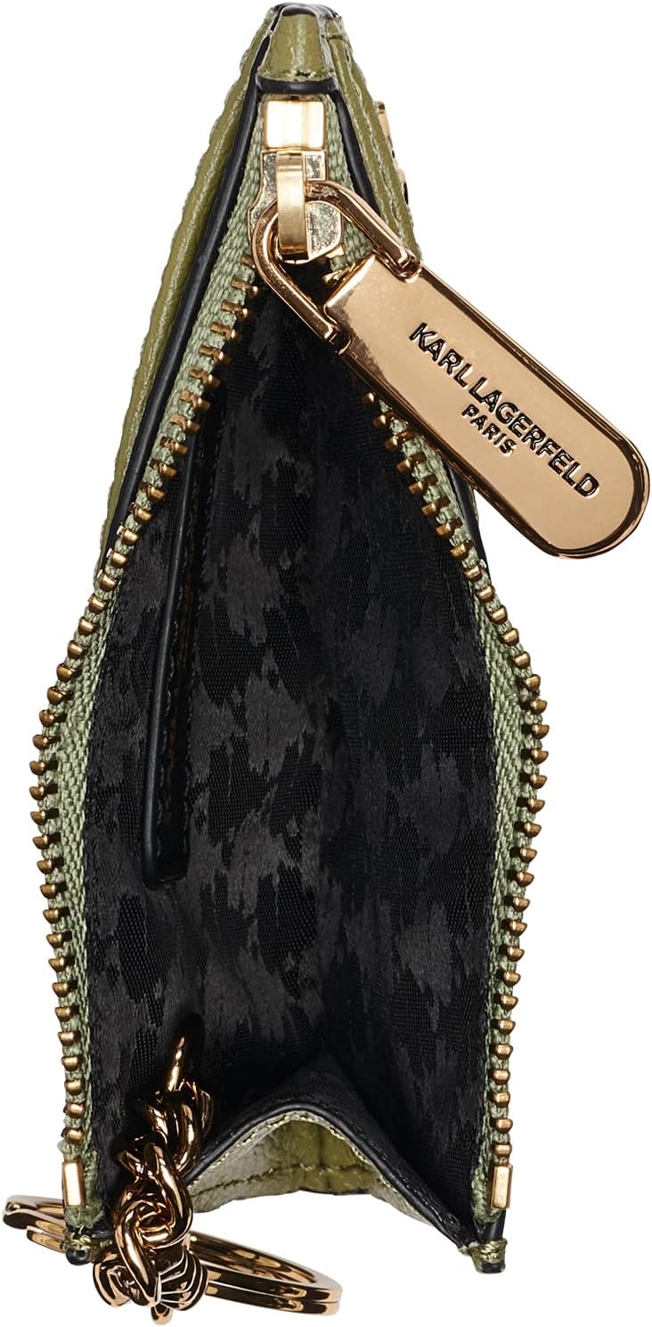 KARL LAGERFELD París, Verde oliva, Choupette Slg - Tarjetero con cr...