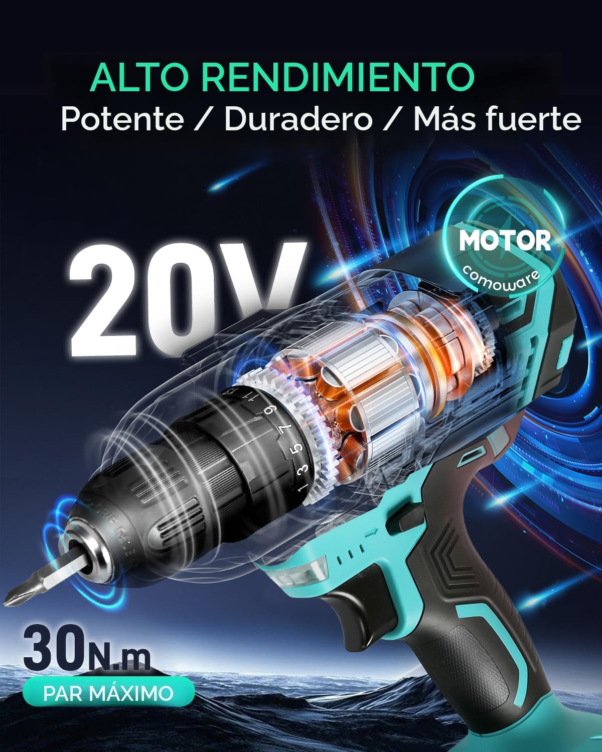 COMOWARE Taladro inalámbrico, taladro eléctrico y juego de brocas c...