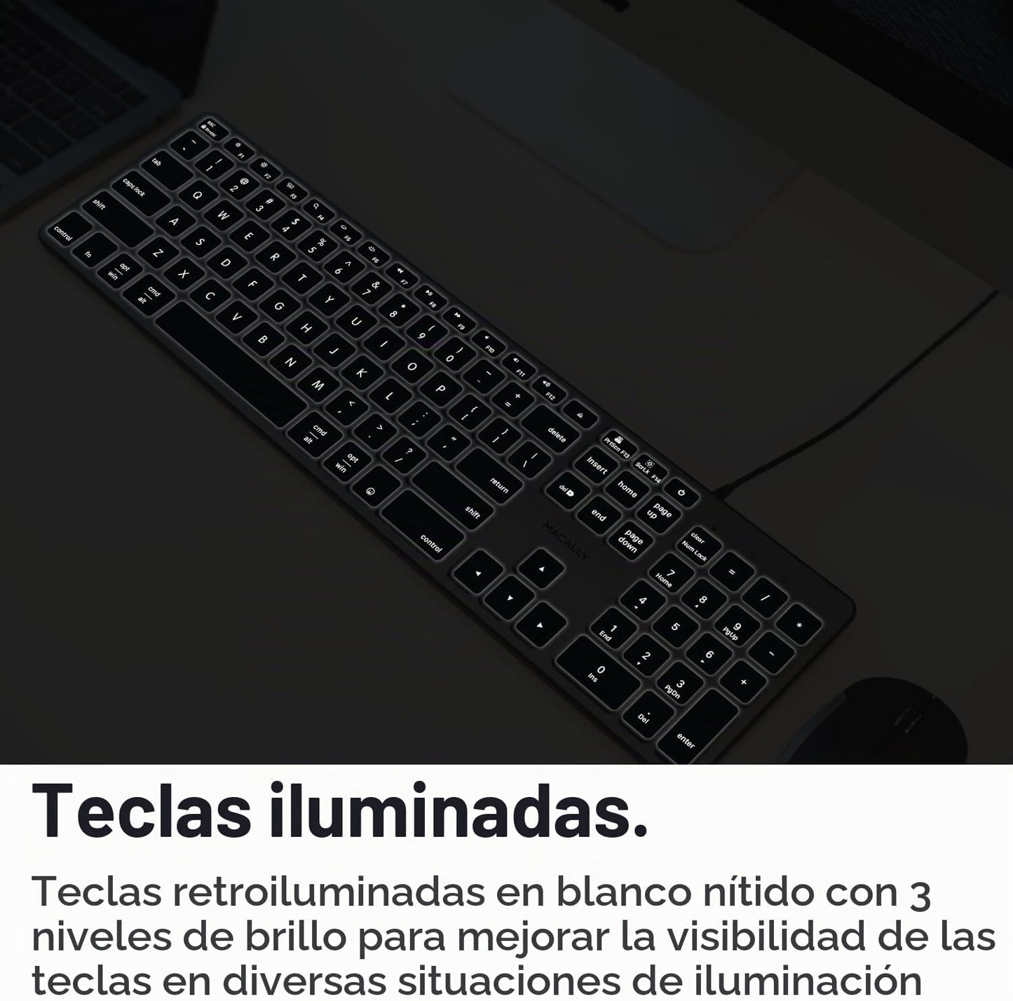 Teclado con cable Macally para Mac con Hub USB (2X USB-A \/ 1x USB-...
