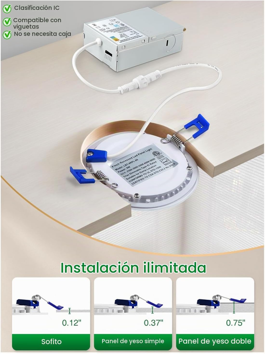 zouzai Paquete de 12 luces LED empotrables ultrafinas de 6 pulgadas...