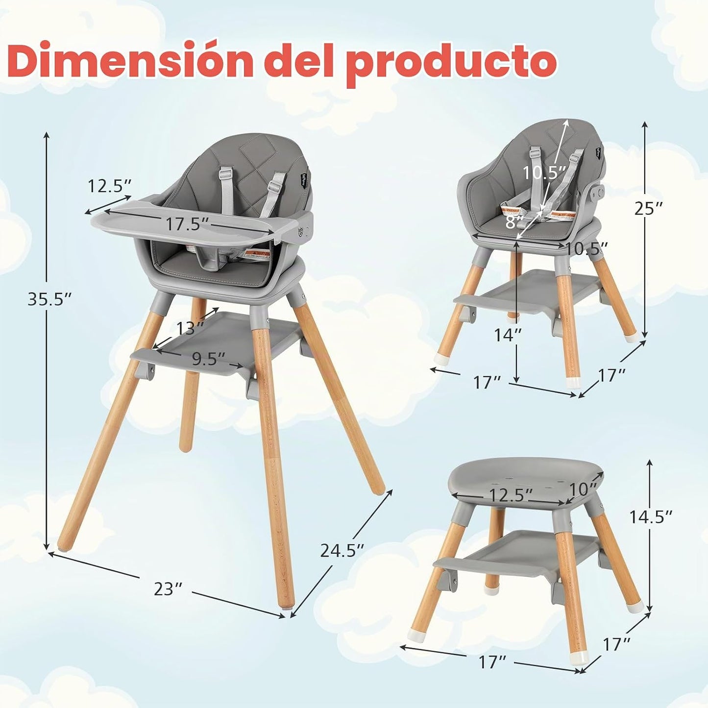 HONEY JOY Silla alta para bebé, silla alta convertible 6 en 1 de ma...