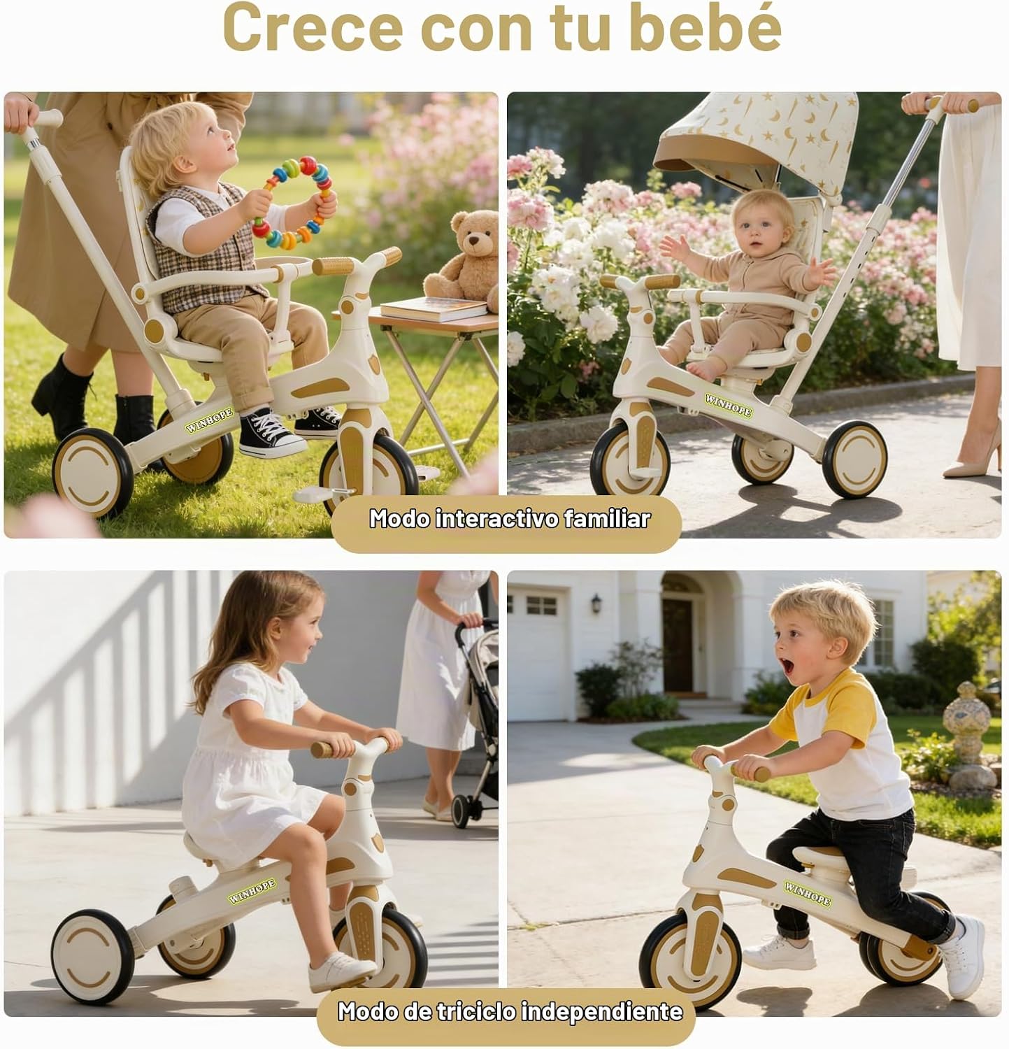 Triciclo para niños, triciclo 6 en 1 para bebés con mango ajustable...