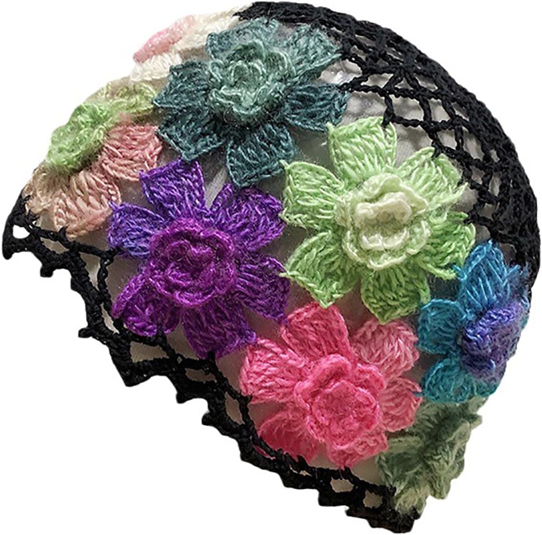 CORIRESHA Boho Chic Hecho a Mano Crochet Flor Beanie Ligero Hueco Y...
